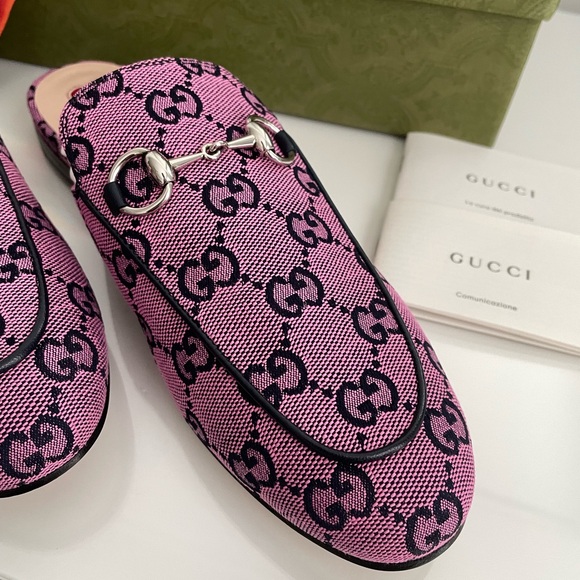 Gucci Princetown New Canvas GG Malaga Mules Slides Magenta 36.5 - Picture 4 of 14